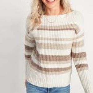 Old Navy Cream and Tan Striped Boat-Neck Sweater